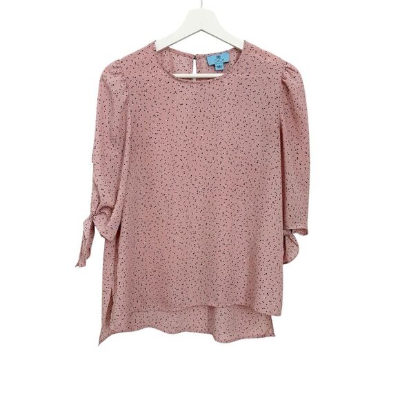 CeCe Pink Polka Dot Short Sleeve Blouse Size Small - Picture 1 of 6